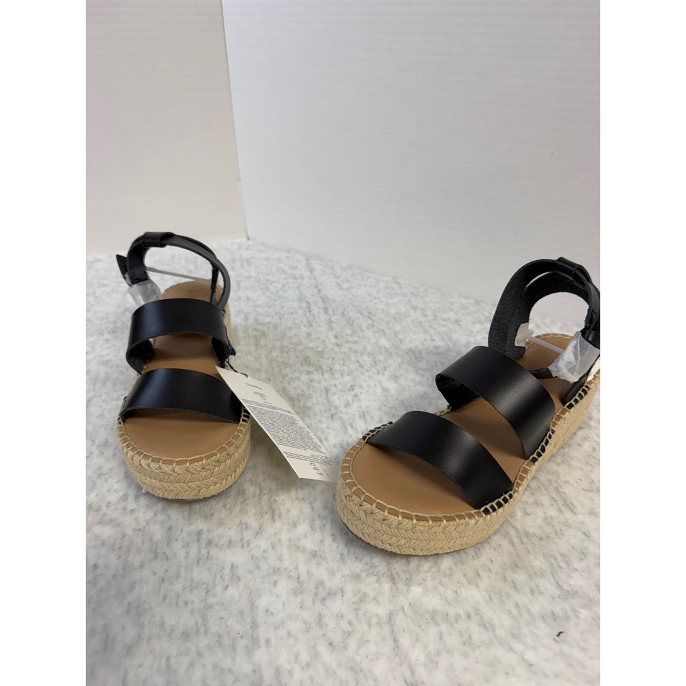 The Drop Listilla Black Faux Leather Espadrille Platform Sandals Womens 7 NEW